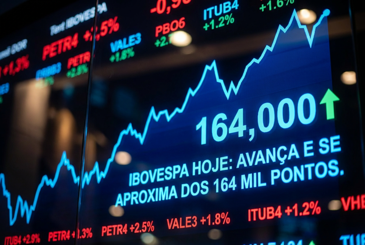 Ibovespa hoje: Bolsa avança e se aproxima dos 164 mil pontos